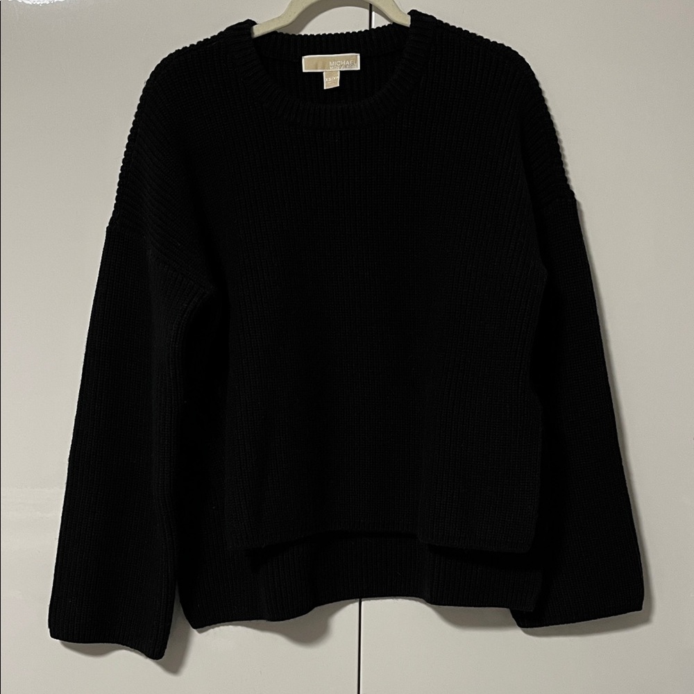 MICHAEL KORS NWOT Wool Oversized Ribbed Black Sweater Side Slits, Size XS/M